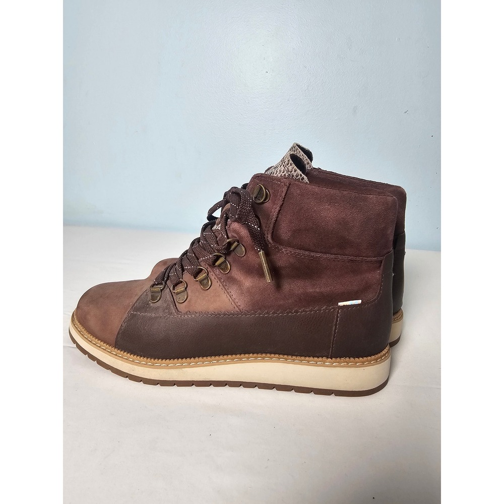 Gorpcore TOMS Mesa Hiking Boots Womens 8 Brown Leather Suede Snakeskin Accent
